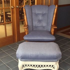 reupholstered velvet chair and ottoman