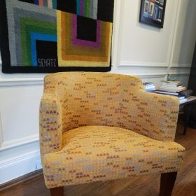 yellow printed chair reupholstered