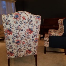 custom chairs with blue backs and other unique details